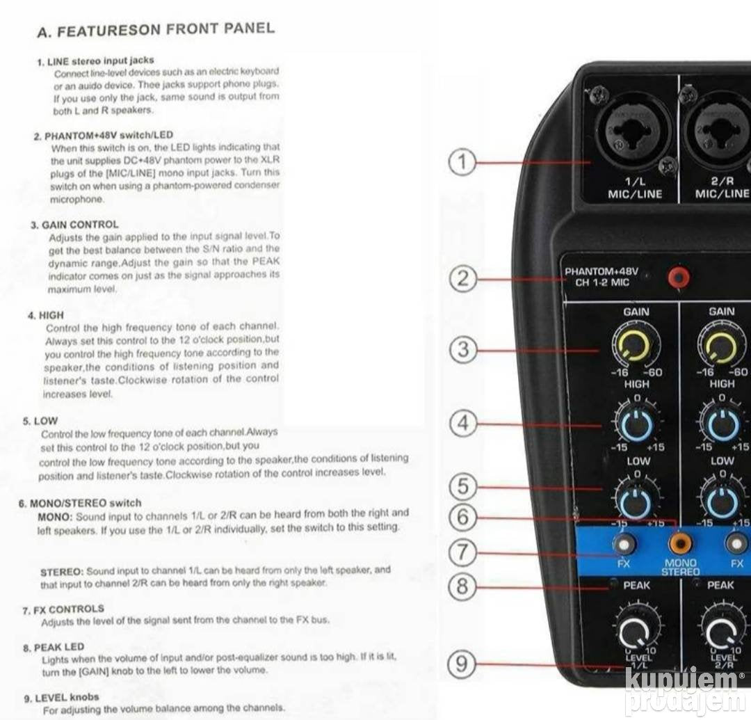 Cetvorokanalna mikseta USB sa pojacalom,mikrofonon,bluetooth