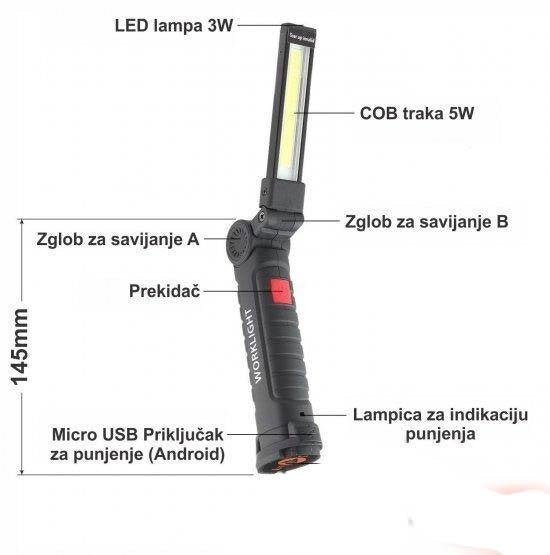 Za majstore Led lampa punjiva na preklop sa magnetom