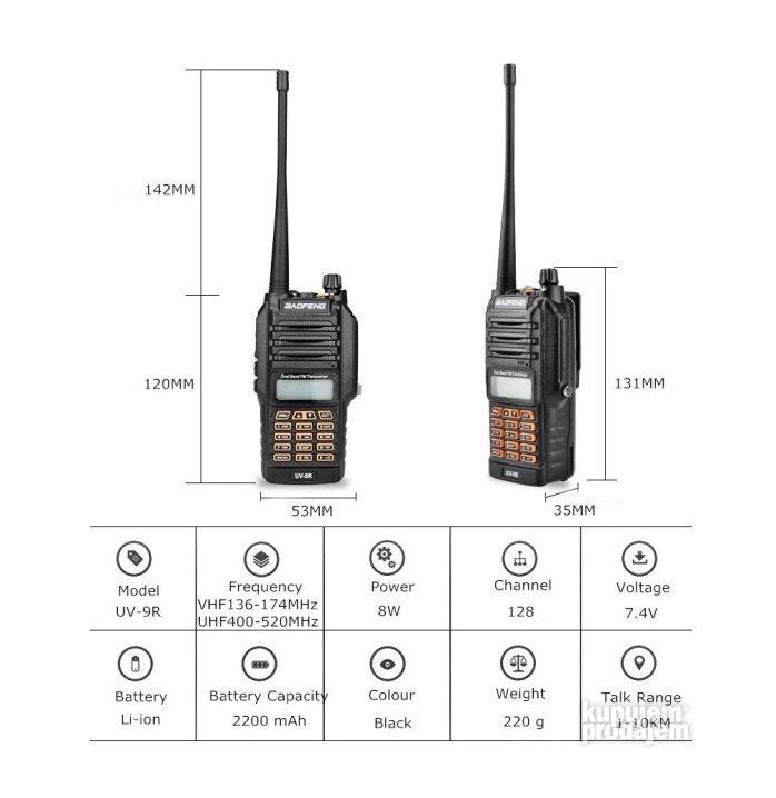 Radio Stanica Baofeng UV9R vodootporna + handsfree - Radio Stanica Baofeng UV9R vodootporna + handsfree