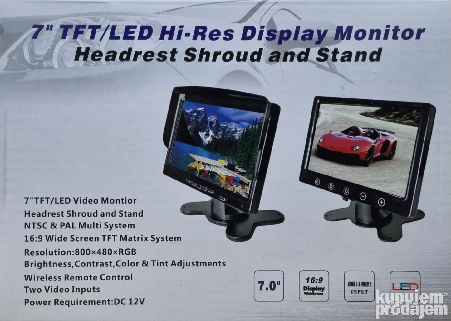 Monitor 7 TFT Led video auto monitor Hi-Res Display Monitor