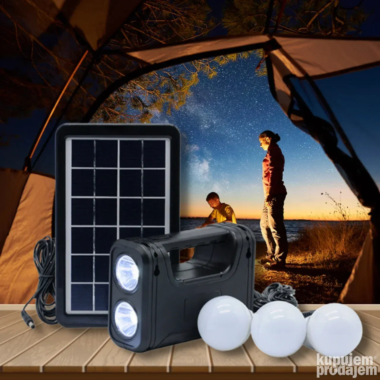 Solarni sistem power bank sa 3 lampe i led svetlima + panel - Solarni sistem power bank sa 3 lampe i led svetlima + panel