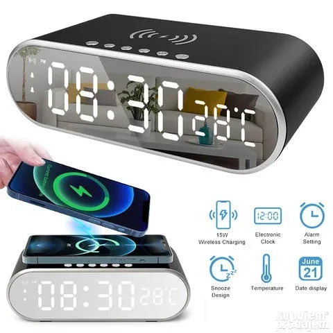 Digitalni sat sa bezicnim punjacem, alarmom i termometrom - Digitalni sat sa bezicnim punjacem, alarmom i termometrom
