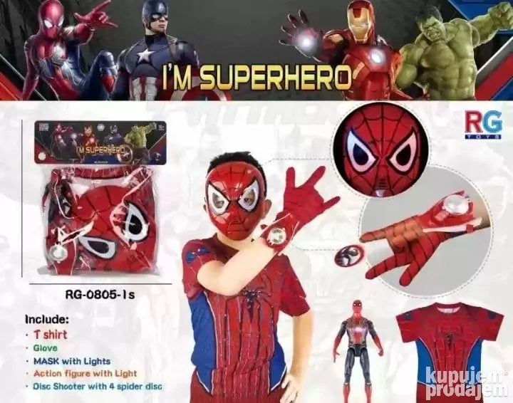 Komplet Spiderman Maska, igračka, sat,  rukavica i majca - Komplet Spiderman Maska, igračka, sat,  rukavica i majca