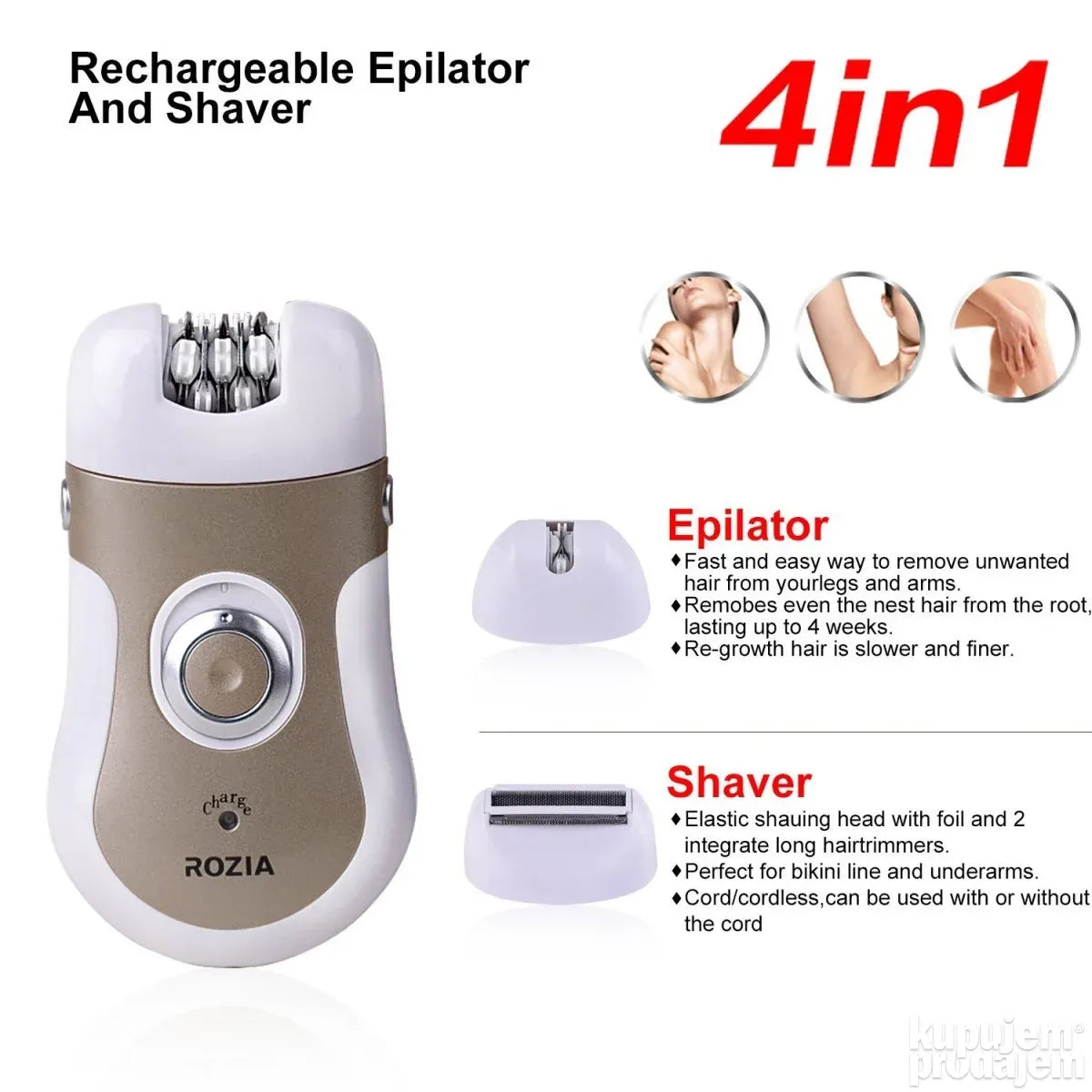 Depilator, epilator, brijač i rotirajuća turpija Rozia 4u1 - Depilator, epilator, brijač i rotirajuća turpija Rozia 4u1