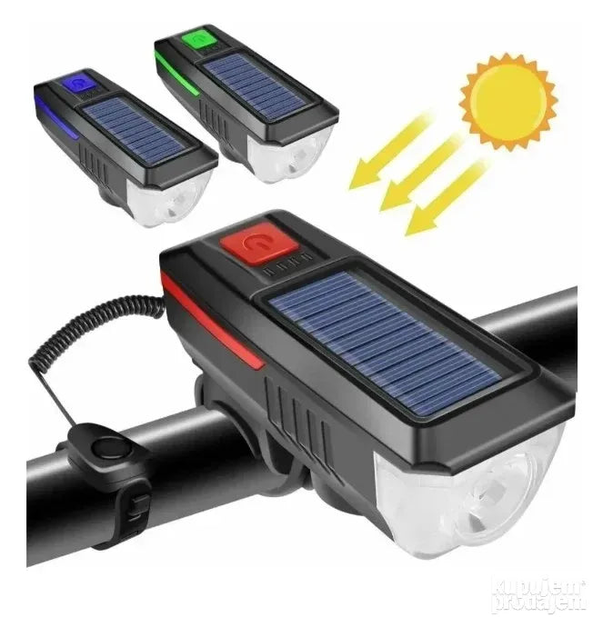 Lampa za bicikl USB punjiva + solarno punjenje + sirena - Lampa za bicikl USB punjiva + solarno punjenje + sirena