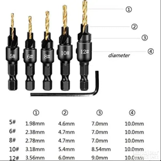 Alat za bušenje i upuštanje glava šrafova  6 komada
