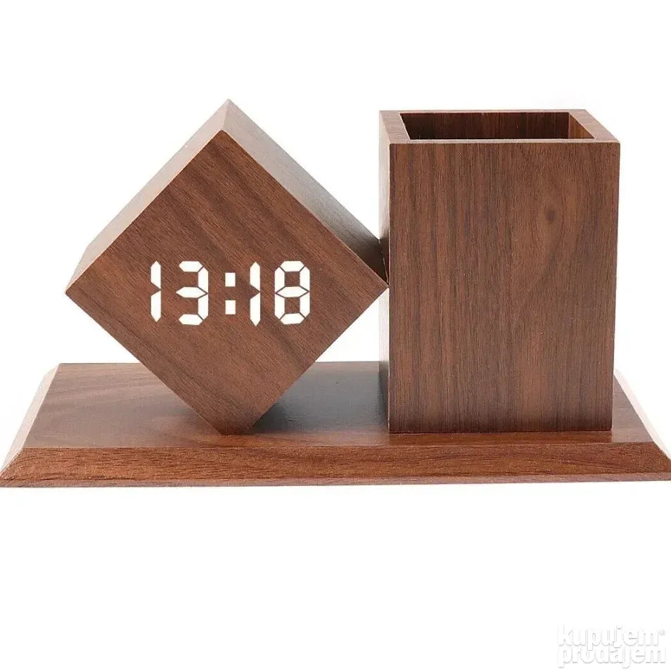 WOODEN clock/digitalni sat sa stalkom za olovke