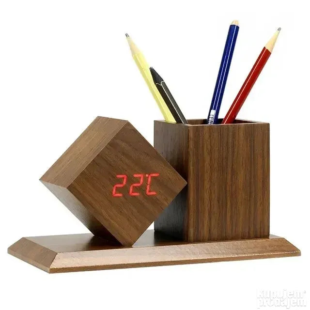 WOODEN clock/digitalni sat sa stalkom za olovke