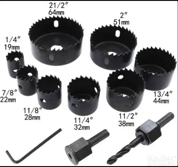 Set kruna za bušenje otvora - 11 delova