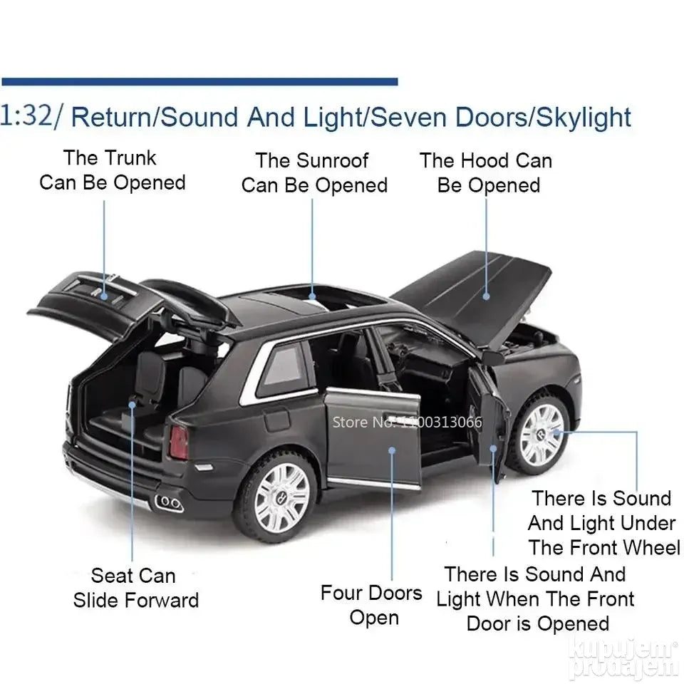 Rolls royce culinan 1:32 Crni metalni auto