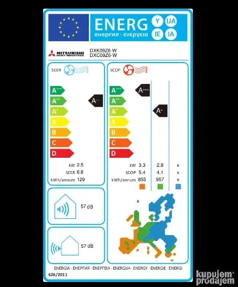 Mitsubishi DXK/DXC-09Z6-W Inverter klima uređaja 9000 BTU A
