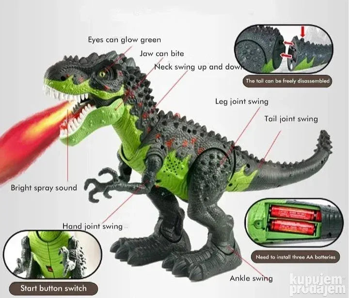 Dinosaur T-Rex koji bljue vatru svetli i svira