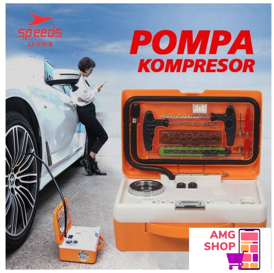 Kompresor Za Auto 12V Sa Setom Krpljenje Guma Led Svetlom -