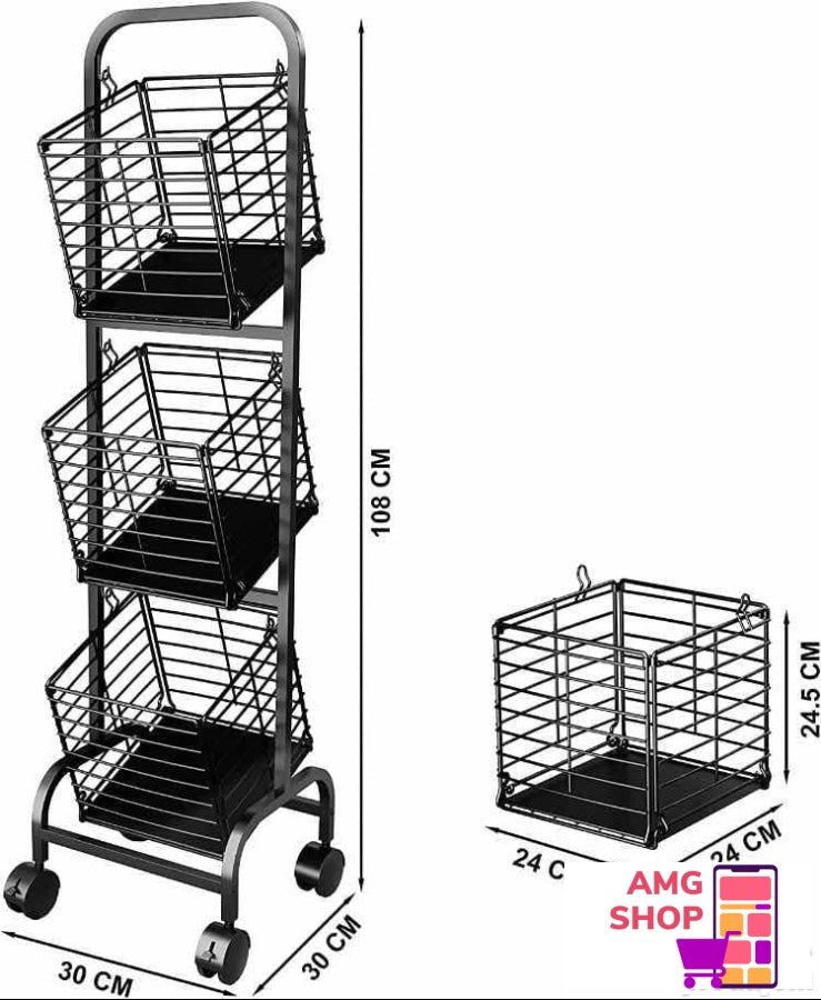 Metalna Pokretna Kolica Sa Korpama Na 3 Nivoa -