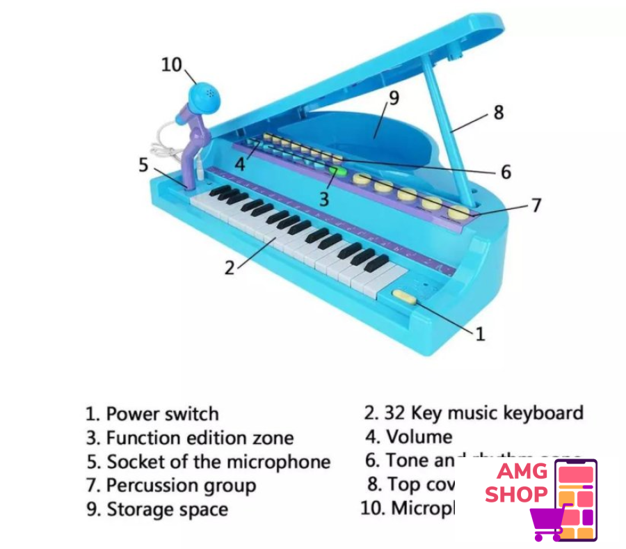 Veliki Klavir Sa 32 Dirke I Stolicom Plave Boje ! -